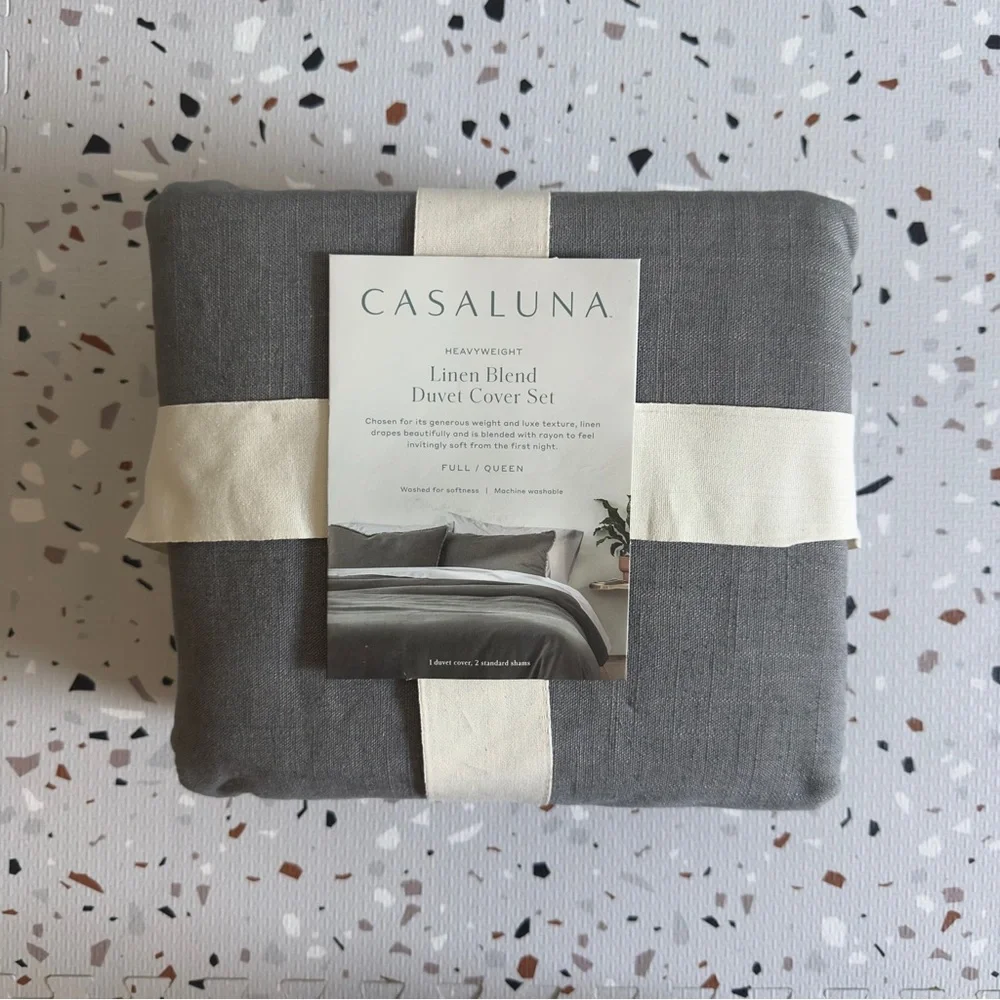 Casaluna Full/Queen Heavyweight Linen Blend Duvet Cover & Sham Set Dark Gray
